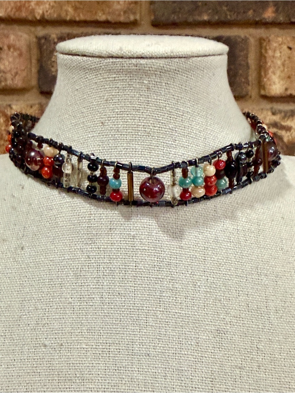 Vintage Glass Beaded Colorful Choker